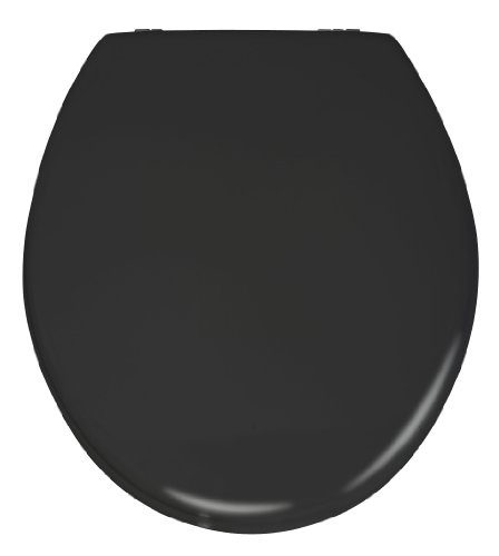 WENKO Tapa de WC Prima negro opaco - adecuado para cisternas, sujeción de acero inox, MDF, 37 x 41 cm, Negro