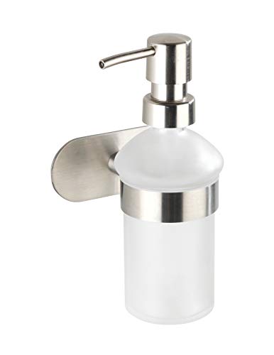 WENKO Turbo-Loc® Dispensador de jabón Orea mate acero fino - dispensador de jabón líquido, fijar sin taladrar Capacidad: 0.2 l, Acero inoxidable, 10 x 16.5 x 10.5 cm, Mate