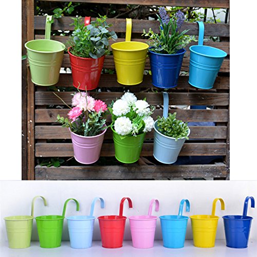 Wiiguda@8* Metal Hierro Maceta Colgante de Flor, Vaso de Balcon, Pote de Jardin, Decoracion de Casa, 8 Colores Diferentes