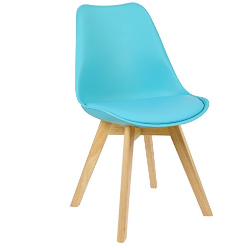 WOLTU 1x Sillas de Comedor Dining Chairs Silla Tower Madera Silla de Escritorio Asiento Acolchado en Cuero Sintético y Polipropileno Silla de Cocina Silla Conferencia Azul BH29bl-1