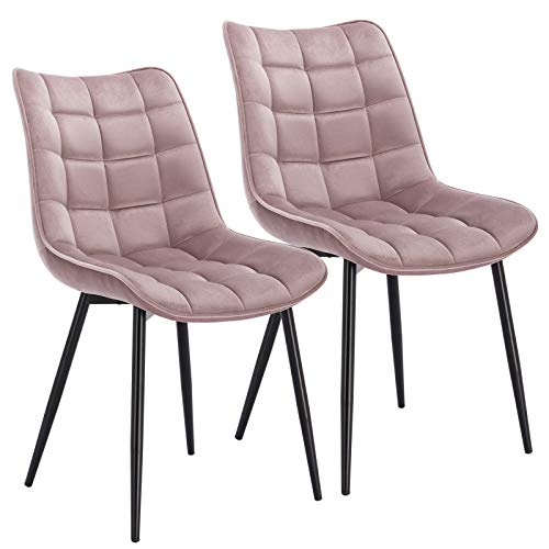 WOLTU Pack de 2 Sillas de Comedor Asiento de Terciopelo Silla Diseño Silla Tapizada Estructura Metálica Sillón con Respaldo Silla de Cocina Rosa