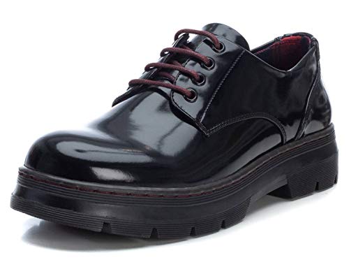 XTI - Zapato Oxford con tacón Cuadrado 4 cm para Mujer - Cierre con Cordones - Negro - 39 EU