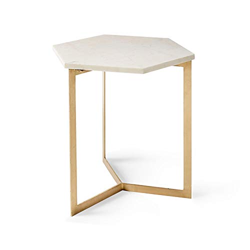 Xyanzi Mesas de café Mesa Auxiliar con Soporte de Metal, Mesa de Centro Pequeña Dorada, Mesita de Noche Hexagonal para Dormitorio, Aparador de Sofá de Mármol, Mesa de Almacenamiento para Sala De Estud