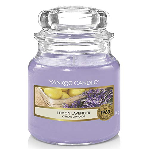 Yankee Candle Vela pequeña aromática en Tarro limón y Lavanda, Cristal, Morado, 6.3x6x5.5 cm