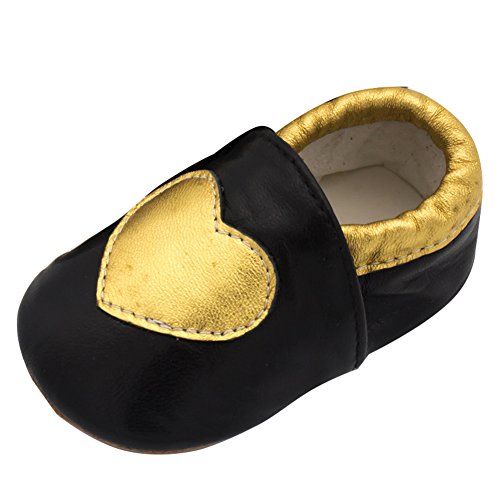 YFCH Zapatos de Cuero Suave para bebés Antideslizante Niños Primeros Pasos/Zapatos de algodón para bebés,Corazón Negro,M: 6-12 Meses