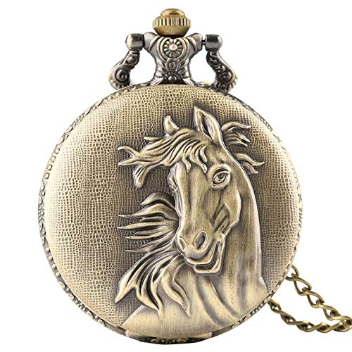 YHWW Reloj de bolsill oRetro Bronce 3D Caballo Cara Floral Rattan Reloj de Bolsillo Fob Full Hunter Collar Colgante Recuerdo Regalos de cumpleaños para Hombres Mujeres Niño