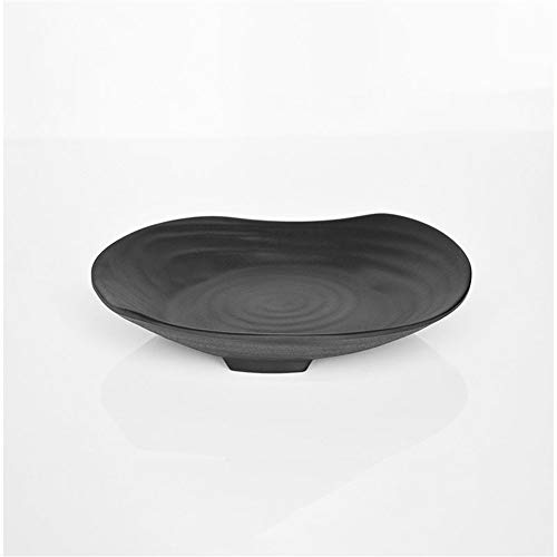 yurunn Plato de Porcelana de imitación de melamina Plato de Barbacoa Negro Olla Caliente Plato de Restaurante Plato de Barbacoa Plato Negro 18.2x17x3cm