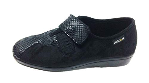 Zapatilla de Calle/Mujer/Cosdam/Material Bamara/Ancho Especial/Negro/Cuña 3 cm/Cierre fácil/Talla 38