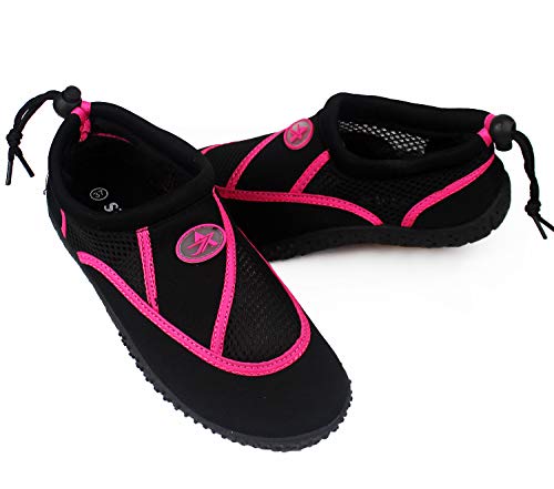 Zapatos de Agua, Zapatillas para Buceo Snorkel Surf Piscina Playa Vela Mar Río Aqua Cycling Deportes Acuáticos, Calzado de Natación Escarpines para Hombre Mujer Unisex (Negro Rosa, Numeric_40)