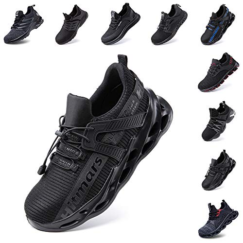 Zapatos de Seguridad Hombre Mujer Zapatillas de Trabajo con Punta de Acero Ligeros Calzado de Industrial y Deportivos Sneaker Negro Azul Gris Número 36-48 EU Negro 40