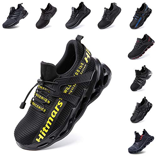 Zapatos de Seguridad Hombre Mujer Zapatillas de Trabajo con Punta de Acero Ligeros Calzado de Industrial y Deportivos Sneaker Negro Azul Gris Número 36-48 EU Amarillo 45