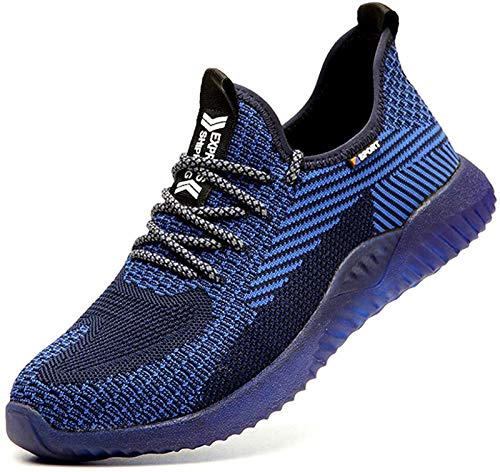 Zapatos de Seguridad para Hombres Zapatos de Acero con Punta de Seguridad,Zapatillas Deportivas Ligeras e Industriales Transpirables, 605 Blue 46