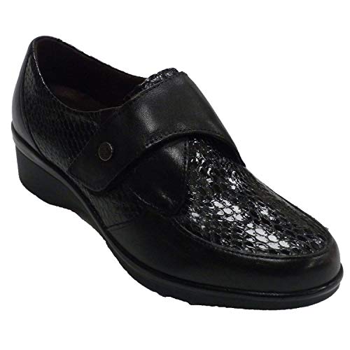 Zapatos Mujer Descanso Piel y Charol Serpiente Pitillos en Negro Talla 36