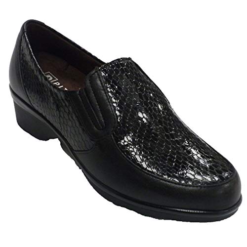Zapatos Mujer Descanso Piel y Charol Serpiente Pitillos en Negro Talla 37