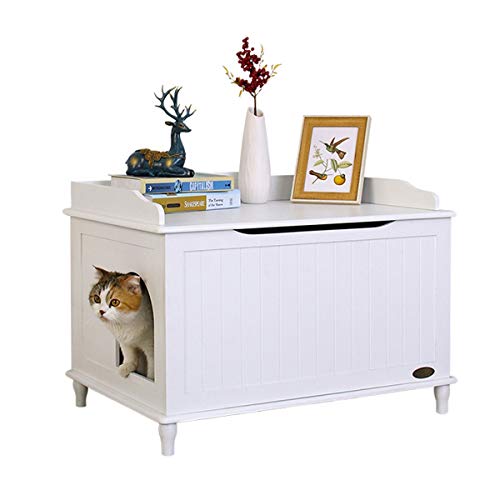 ZCY Caja De Arena para Gatos, Gato Baño Almacenamiento Banco De Madera Recinto Mueble Caja Casa con Mesa, con Basura Tary Y Alfombra para Mascotas (Color : White)