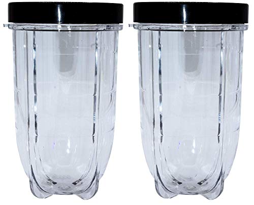 Zeagro Paquete de 2 vasos altos de 473 ml con tapa negra de frasco para licuadora Magic Bullet original 250 W MB1001