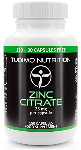 Zinc | 25mg Cápsulas – 150 pzas (5 Meses de provisión) de Cápsulas de Desintegración Rápida, cada una con 25 mg de polvo de Zinc Citrato