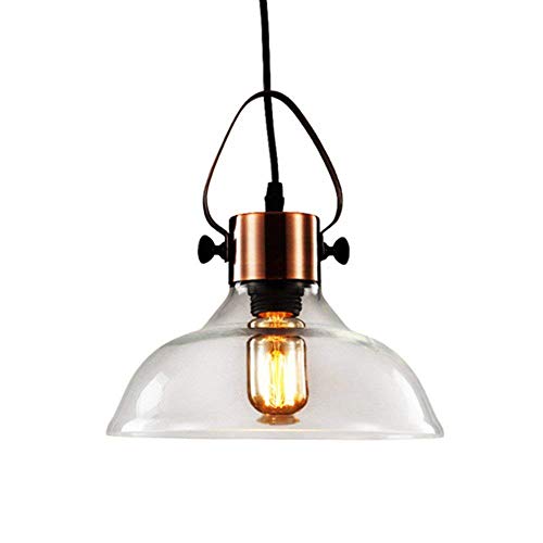 ZLHW Lámpara colgante industrial de metal de época y vitrina de vidrio 1 luces de iluminación de techo Lámpara de acabado de cobre antiguo