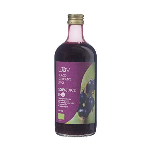 Zumo Orgánico de Grosella Negra LOOV, 500 ml, zumo puro, no elaborado a partir de concentrado, sin azúcar añadido, sin agua añadido, rico en antioxidantes y vitamina C