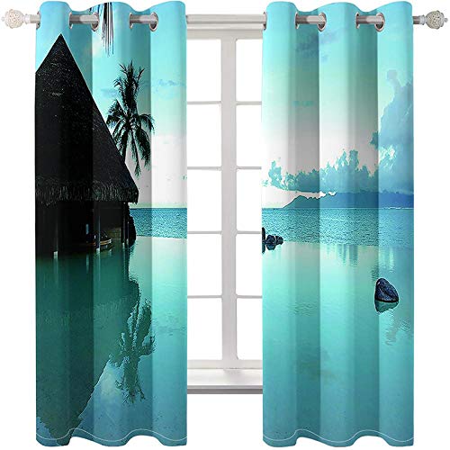 ZXDYLY Cortinas Salón Opacas con Ojales 2 Pieza Chalet con Vista Al Mar Cortinas Dormitorio Cortinas Aislantes Termicas Ventana Visillos para Niños Y Ventanas de Salón 2X 140x175 cm (Ancho x Alto)