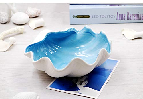 ZXZMONG Cenicero De Cerámica con Tapa,Cenicero Redondo，Estilo De Cerámica Placa Shell Azul Blanco Porcelana Vajilla Plato De Vida Recipiente De Joyería Cenicero