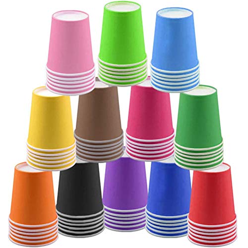 120 vasos de papel desechables, vasos de fiesta, 255 ml, multicolor, biodegradables para bricolaje, vacaciones, bodas, 12 colores