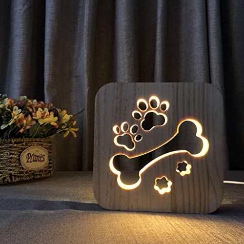 3D-Night Light Talla Hueca De Madera,Huellas De Animales Hueso R Forma De Lámpara De Mesa De Cantos,Mesita De Luz Regalo Creativo ,Simple Superficie Lisa Escultura,Salón Dormitorio Luz Regalo Para