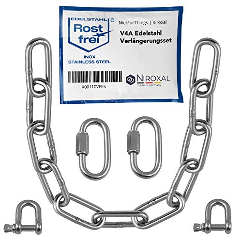 50-cm = 0,5 metros 5-mm cadena de extensión de acero inoxidable de 5 mm de espesor carga de ruptura max 900 kg con grilletes mosquetón de cadena de V4A set de montaje suspensión de saco de boxeo