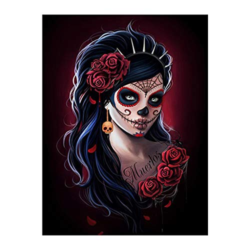 5D Square Diamond Painting Kit de Pintura de Diamante Cuadrado 5D con Calavera de Belleza Bordado de Diamantes de Imitación de Punto de Cruz Arte para Lienzo Mosaicos Manualidades 30 x 40 cm