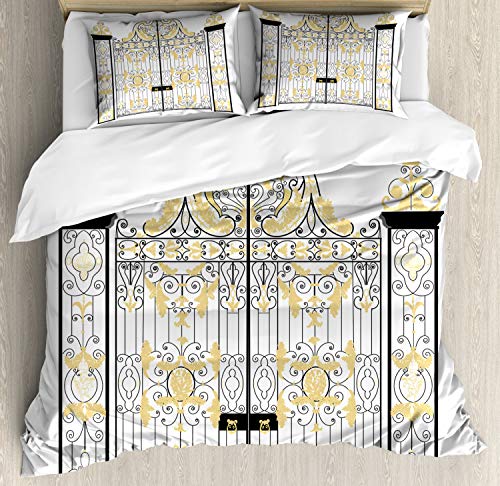 ABAKUHAUS Herzog Funda Nórdica, Kensington Palace Puerta Real, Estampado Lavable, 3 Piezas con 2 Fundas de Almohada, 200 cm x 200 cm, Gris Amarillo