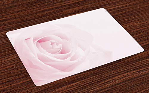 ABAKUHAUS Rosa Salvamantel Set de 4 Unidades, Cierre Encima del Rosa del Flourish, Material Lavable Estampado Decoración de Mesa Cocina, Rosa Palido