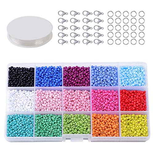 Abalorios para Hacer Pulseras, Mini Perlas de Vidrio Coloridas de 3mm con Cierre de Langosta, para Bricolaje JoyeríA Artesanal Collares Pulseras Arete BisuteríA Hacer Regalo 7000-7500 Piezas