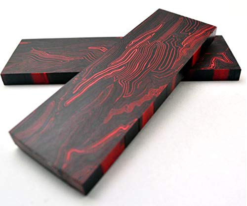 Aibote 2 Piezas G10 fibra de Vidrio Damasco Patrón Mango de Cuchillo Material Escalas Losas Cuchillos Herramienta de Bricolaje Personalizada (130X45X8MM,Negro Rojo)