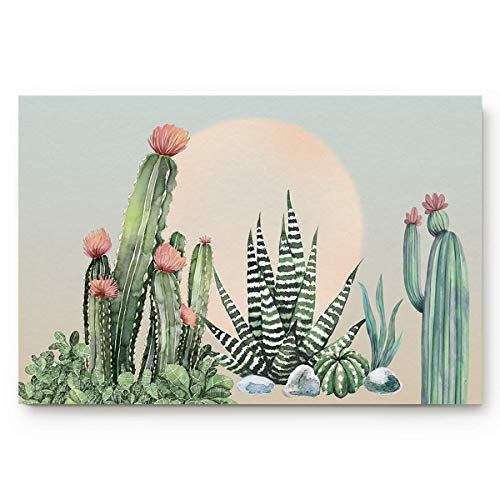 Amanda Walter Felpudo Interior Alfombra de Puerta Delantera de Perfil bajo Planta Tropical Cactus suculento 40x60cm Alfombra de Goma Antideslizante para Puerta Delantera Entrada Dirt Trapper