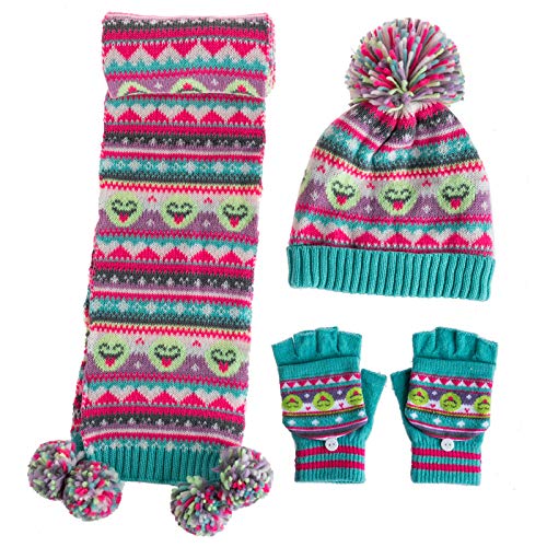 amropi Niños 3 piezas Invierno Pompón Sombrero Tartán Bufanda y Raya Guante Conjuntos (Rosa Verde,1-2 años)