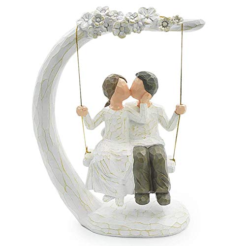 Aoneky Figura Decorativa de Pareja en Columpio - Estatua Moderna de Resina, Regalo Original para Parejas Novios, Escultura Decoración para Hogar Casa Salón, Accesorios Decorativos de Interior, Blanco