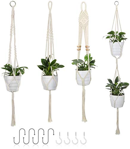 Awroutdoor Macramé Planta, 4 Piezas Colgantes Macetero de Macramé para Interior y Exterior Jardín Hogar Decoracion -129cm