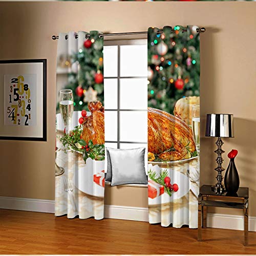 BATOHOME Navideño Bebe, Cortina Habitacion Traslucida Comida de Navidad Pavo Cortinas Unisex, Cortinas Dormitorio Adultos 214x115CM