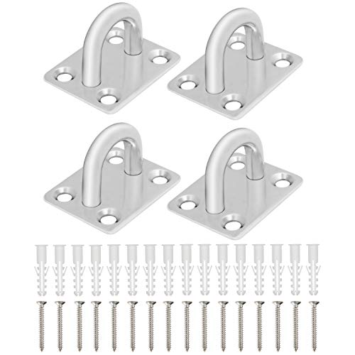 BELLE VOUS Placa de Ojo M8 Acero Inoxidable Anclaje Pared con Tornillos (Pack de 4) - Resistentes Ganchos Techo/Pared Forma de U (40 x 50 mm) Capacidad de 200 kg - Argolla Pared para Colgar