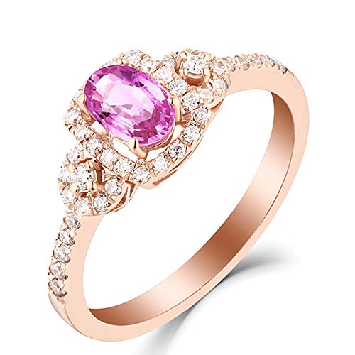 Beydodo Anillos de Oro Rosa 18 Kilates Mujer Rosa Rectángulo con Oval Zafiro Rosa Azul Blanco 0.67ct Anillo Talla 25