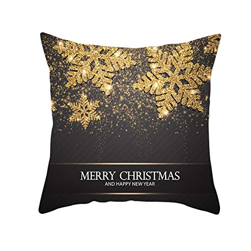 Beydodo Funda Cojines 1 Pieza Funda de Cojín 45X45 Exterior Copos de Nieve Merry Christmas and Happy New Year Negro Oro