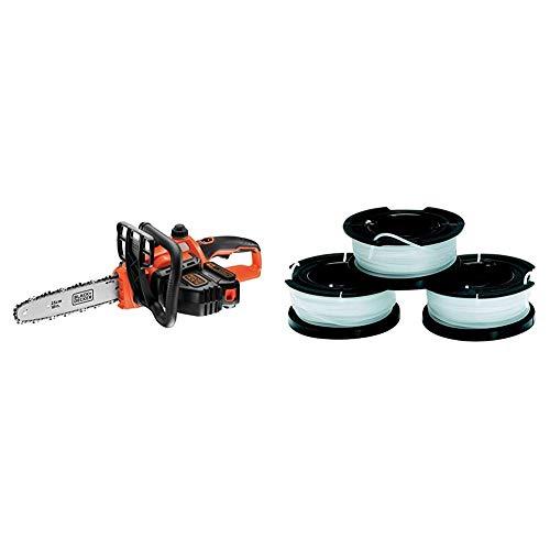 BLACK+DECKER GKC1825L20-QW - Motosierra a batería 18V, 2 Ah, espada 25 cm + A6485-XJ - Pack de 3 bobinas de hilo Reflex simple para cortabordes, 10m x 1.5mm