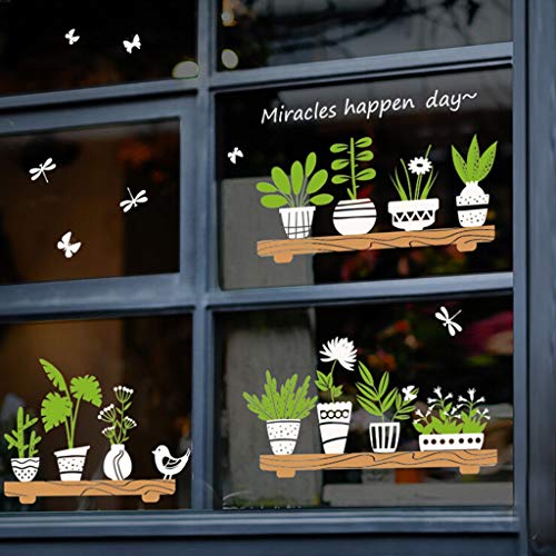 BLOUR Pegatinas Creativas para Ventana, pequeñas Plantas Frescas, Plantas en macetas, Puerta de Cristal, café, Pegatinas Decorativas para Pared, Estilo Pastoral, 2020