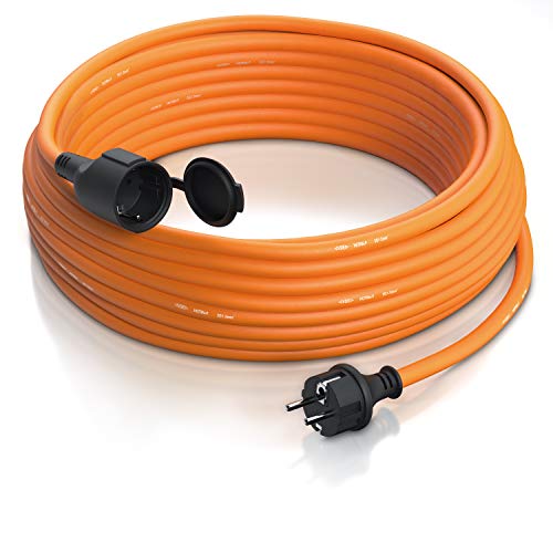 Brandson - Cable alargador Schuko 15m para Exteriores - MAX 3500 W - IP44 - Enchufe con Tapa Protectora - Cobre Revestimiento Flexible de Goma - Resistente a Lluvia Impactos, aceites, UV