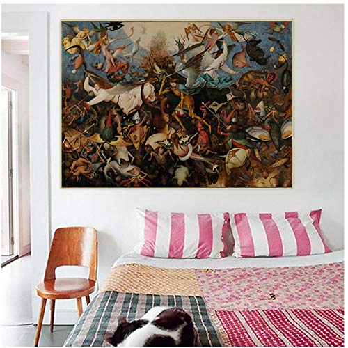 Bruegel Pieter 《La caída de los ángeles rebeldes》 Lienzo Pintura al óleo Obra de arte famosa Imagen Pared Decoración interior del hogar -60x90cmx1pcs- Sin marco