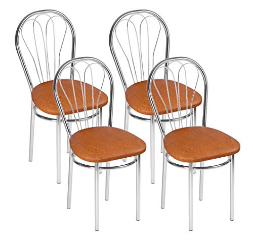 BSD Silla de Comedor de Cuero Sintético de Diseño Moderno, Set de 4 Sillas de Comedor con Patas de Metal - Venus Trapecio - Color: Aliso Naranja - Set of 4