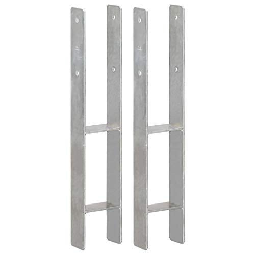 Bulufree Bases para Poste 2 Piezas en Plata Anclaje de Poste Forma de H Ancla H Base de Poste para Valla de cochera 10×6 × 60 cm Acero galvanizado