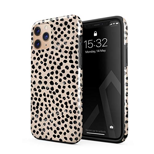 BURGA Funda para teléfono compatible con iPhone 11 PRO MAX, diseño de lunares, color negro, almendra y latte, para niñas, resistente a los golpes, doble capa rígida + funda protectora de silicona