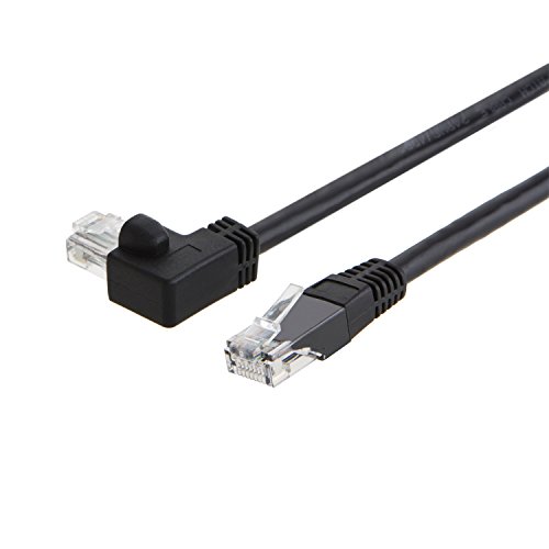 CableCreation ángulo CAT6 Cable de conexión Ethernet (3,3 pies), acodado hacia la Izquierda Cable LAN con 50u Contacto Chapado en Oro, Color Negro