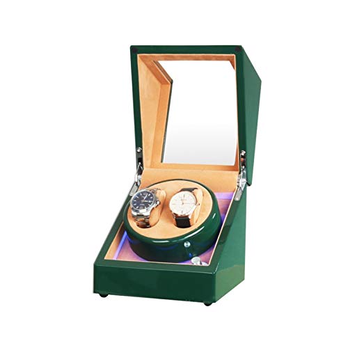 Cajón para guardar relojes y joyas Caja de enrollador de doble reloj para relojes automáticos, con luz LED, exterior de pintura de piano verde, motor silencioso, 4 modos de rotación Estuche de almacen